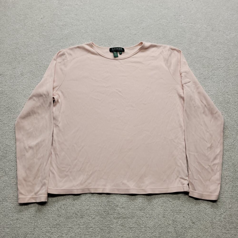 Lauren Ralph Lauren Women's M Pink Long Sleeve Shirt Sleeve Pocket Monogram